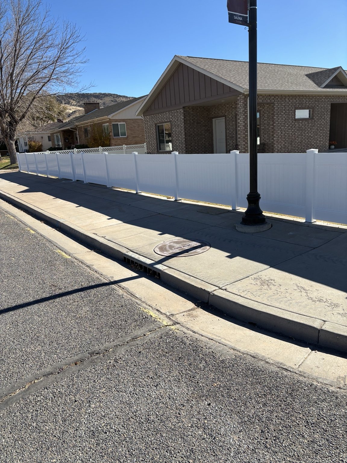Vinyl fence beside street